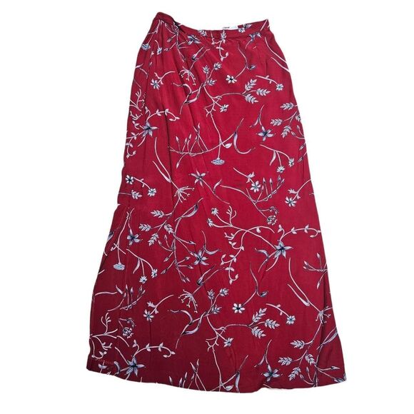 90s boho cottagecore red maxi skirt front slits - Picture 1 of 7